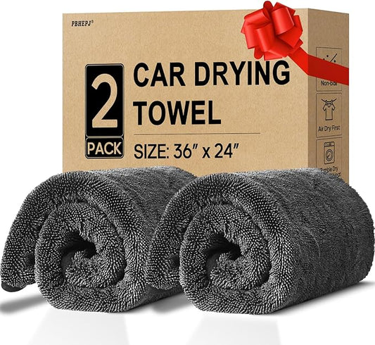 PBHEPJ 2 Pack Microfiber Towels (36"x 24") Extra Large Ultra Absorbent Drying Towel for Cars and Trucks, Without Streaks, Scratches, or Water Spots