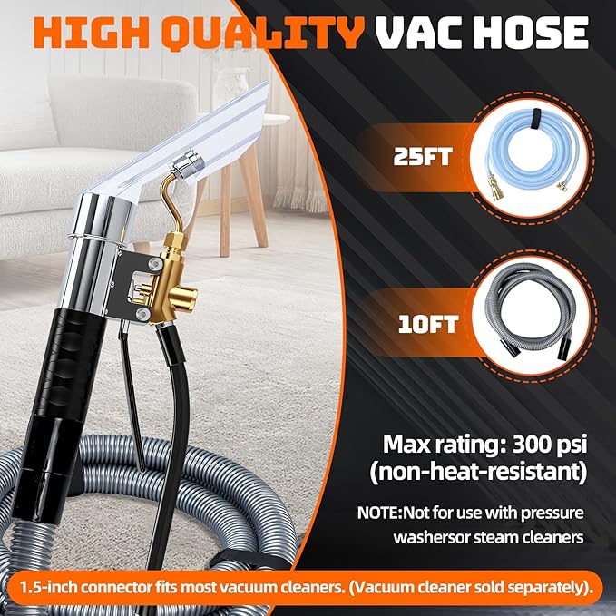 Extractor Hose Kit Compatible with Shop Vac Extractor Kit,Better Extractor Hose Kit for Carpet & Upholstery Cleaning,Converts Vacuum to Cleaner With 25FT Water Line and 10 FT Vacuum Hose & Adapter