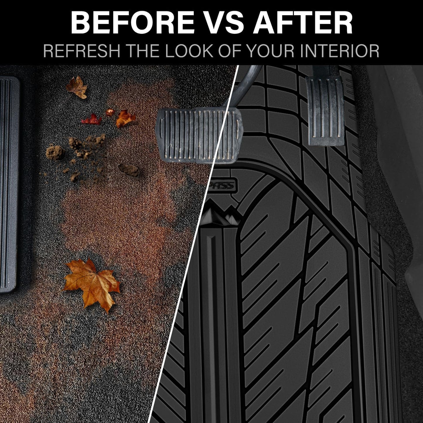 CAR PASS Small DeepDish Floor Mats for Cars, Heavy Duty Rubber Car Mats 2-Piece, Universal Trim-to Fit Automotive Floor Mats Front Only for Truck Van SUV Waterproof All Weather Car Mats (Black)