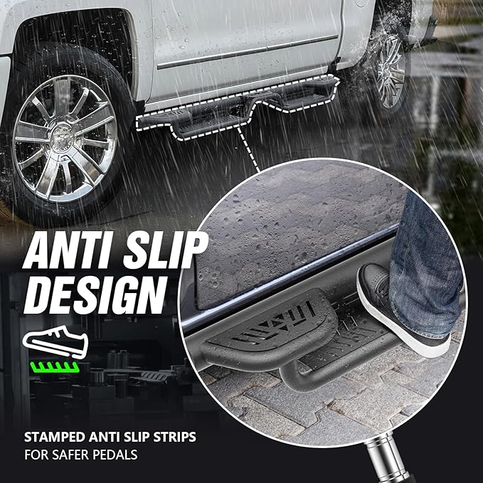 Three Raised Steps Crew Cab Running Boards Compatible with 2007-2018 Chevy Silverado & GMC Sierra 1500, 2007-2019 Chevrolet Silverado & GMC Sierra 2500 HD 3500 HD CrewCab Side Steps Nerf Bar