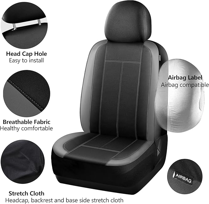 Waterproof Seat Covers, Neoprene Lining Car seat Covers Full Set Premium Cloth, Airbag Compatibable, Durable, Universal Automotive Comfort for Most Cars,Trucks,SUVs(Black Darkgray 816)