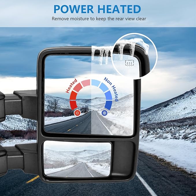 Towing Mirrors Replacement Fit For 2008-2016 F-250 F-350 F-450 F-550 Super Duty,Power Heated,Smoke Signal,Black (Pair Set)