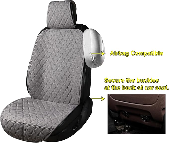 ENOGE Front Car Seat Covers, Linen Car Seat Cover, Driver Seat Protector with Soft & Breathable Cloth Fabric for All Seasons Universal Fits Most Automotive, Van, SUV, Truck (Gray, 2 Front)