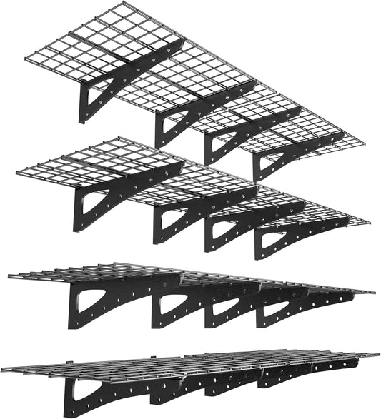 4Pack 2x6ft Garage Shelving Wall Mounted, 2400 Lbs Heavy Duty Garage Wall Shelving Storage Shelves for Basement, Laundry Room, Heavy Duty Floating Shelves Holds Up to(Black), 70.86" x 23.6"