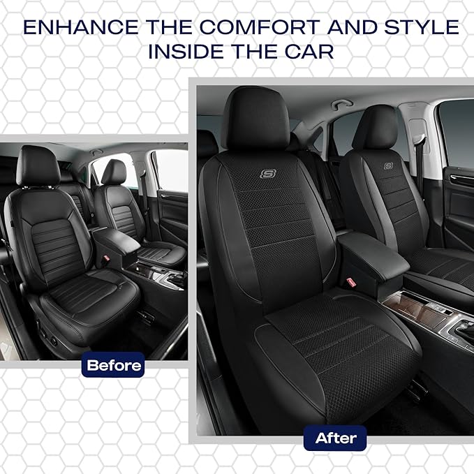 Skechers Air-Cooled Memory Foam Seat Covers,Mesh Thick Car Seat Covers,Piping Leather Car Seat Covers Front Seats,Airbag Compatible,Automotive Comfort Universal FitMost Cars,Vans,Truck,SUV,Black