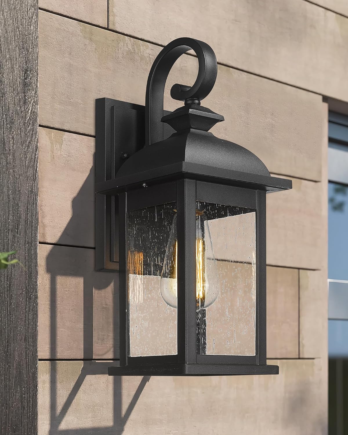 FEMILA 21" Outdoor Wall Light Fixture, 2 Pack Modern Outdoor Wall Sconce, Rust-Proof Waterproof Wall Light with Seeded Glass, Ideal for Porch, Patio, Entryway, Garage, 4FD54B2-2PK BK