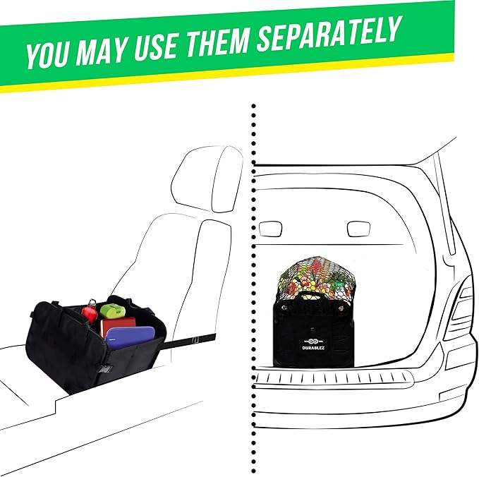 Large Car Trunk Organizer for SUV - Trunk Storage - Modular Configurable Detachable Collapsible - Minivan Truck Sedan Van - 3 Compartment XLL, Blacк