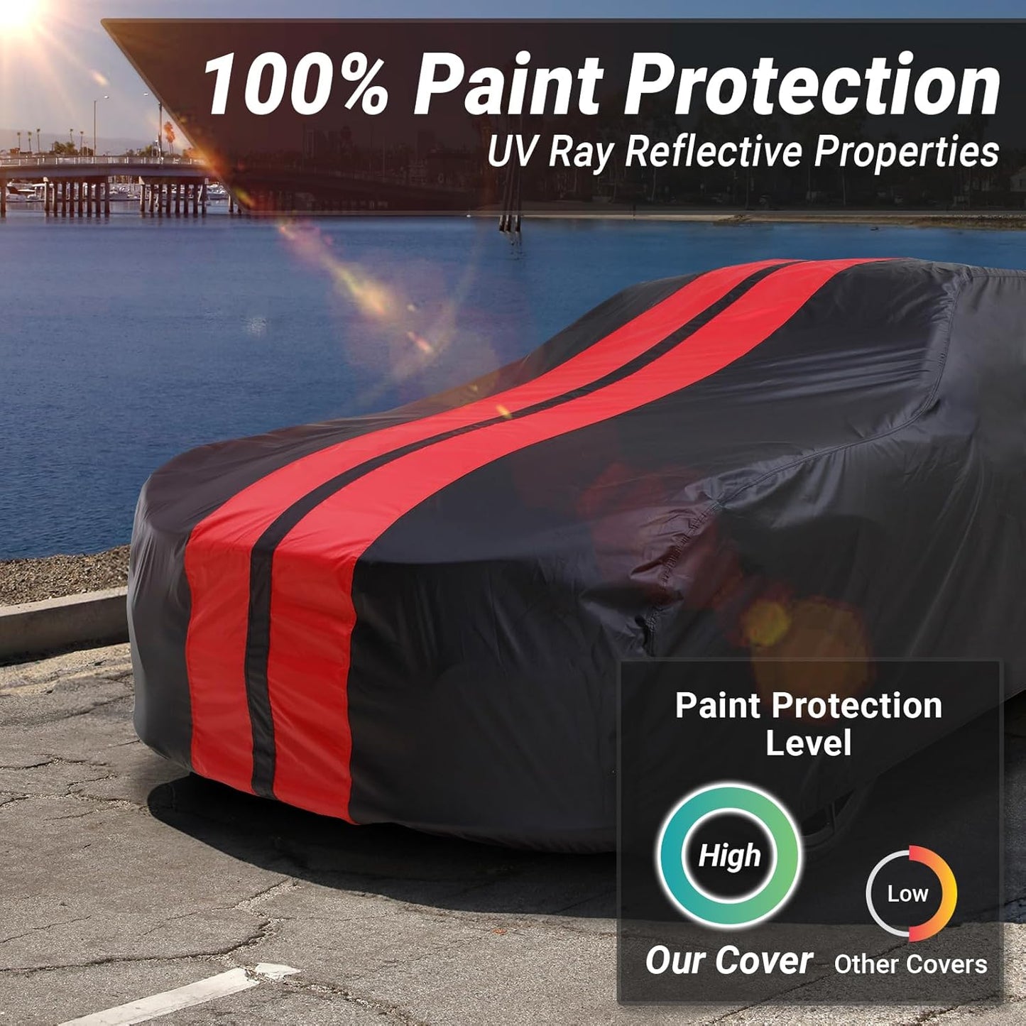 iCarCover Custom Car Cover for Chevy Monza Wagon (1978-1979) Waterproof All Weather Rain Snow UV Sun Protector Full Exterior Indoor Outdoor Car Cover (Stripe - Black/Red)