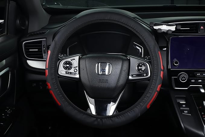 Black car Steering Wheel Cover - Universal Car Accessory for Diverse Cars, Durable Leather Cover with Anti-Slip Lining, for GMC Steering Wheel with a Diameter of 14.5"-15".