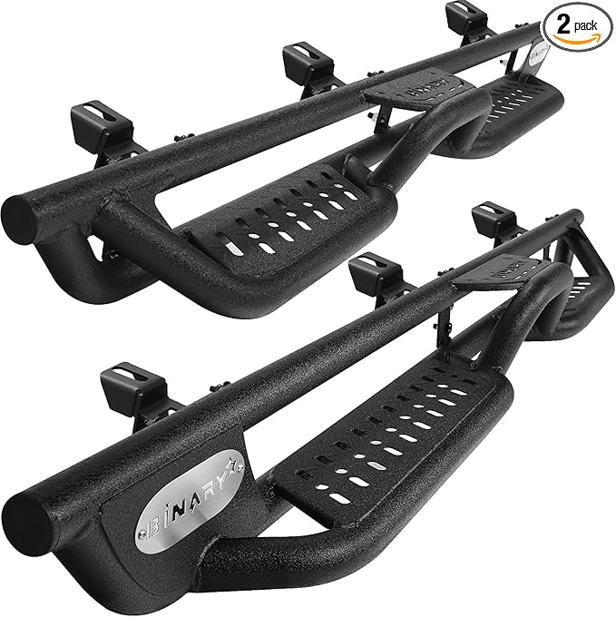 BINARY STAR Running Boards Compatible with Vehicle 2018-2026 Jeep Wrangler JL 4 Doors, 6 Inch Two-Stair Side Steps Truck Nerf Bars, Wrangler JL Carbon Steel Side Steps Truck Step Bars Estribos para
