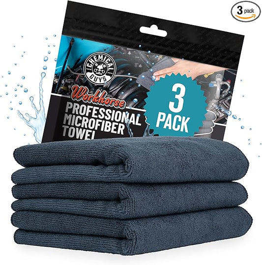 Chemical Guys Workhorse Professional Grade Microfiber Towels - Black 16x16 Inch Detailing Cloths for Cars, Home & Pet Drying, Ultra Soft & Scratch-Free, Perfect for Washing, Drying & Cleaning, 3 Pack