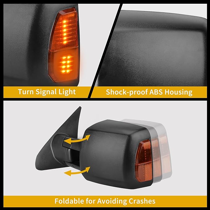 DWVO Towing Mirrors Fits 2007-2017 Toyota Tundra, Power Adjusted Heated Turn Signal Light Manual Telescoping and Folding Tow Mirror