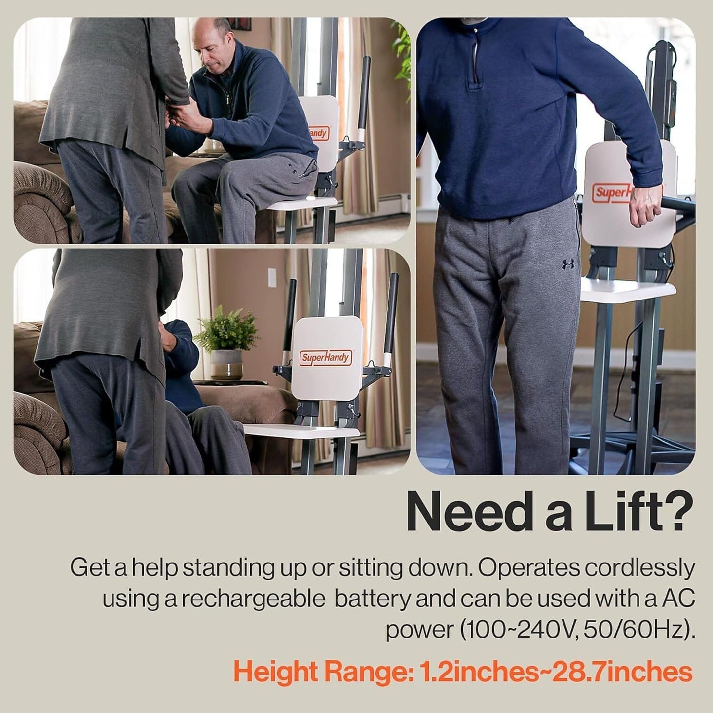 SuperHandy GoRise Electric Floor to Stand Lift – 500 Lbs Capacity, Standing Assistance, Portable, Adjustable, Ergonomic, Easy Storage, Patent Pending (FS (Floor Lift))