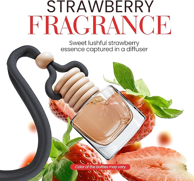 Car Air Fresheners for Women - Sweet Strawberry Fragrance | Pack of 2 Long Lasting Car Air Freshener | Odor Eliminator with Essential Oils | Car Air Freshener Vent Clip by Perfa