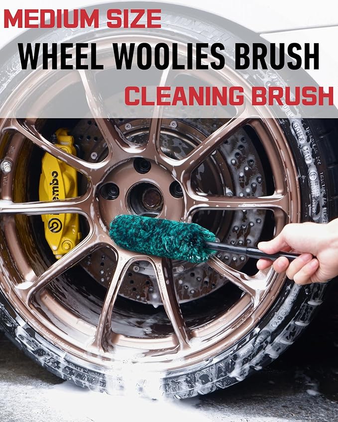 Wheel Brushes for Cleaning Wheels (4 Pro Pack)- 2X Soft Wheel Cleaning Woolies Brush, Detailing Brush and Stiff Tire Brush, Scratch Free Durable Car Wheel Rim Brush Kit for Car Rim and Tire Detailing