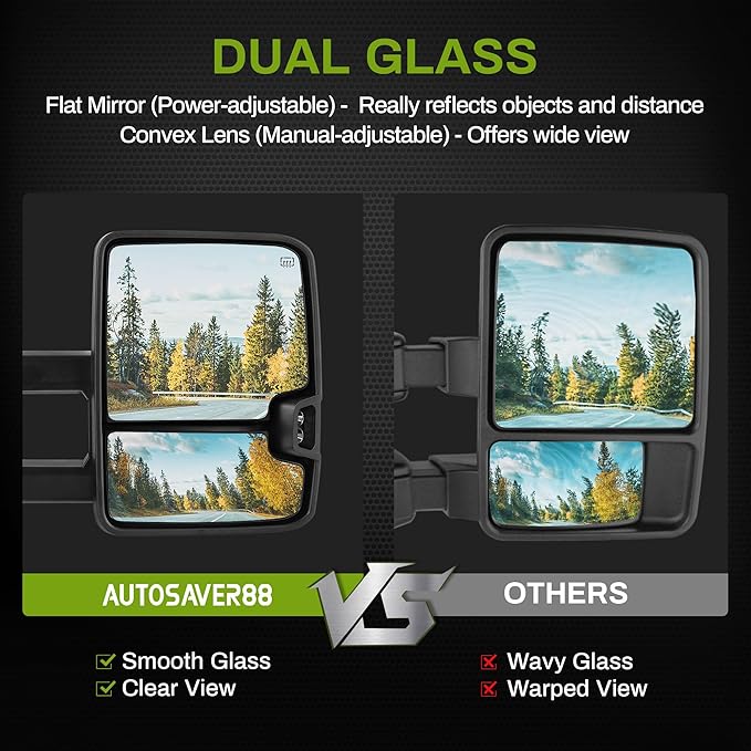 AUTOSAVER88 Towing Mirror Compatible with 2007-2013 Silverado Sierra 1500 2500HD/3500HD/Avalanche/Suburban/Yukon, Power Heated Switchback LED Turn Signal Running Light Manual Telescoping Folding White