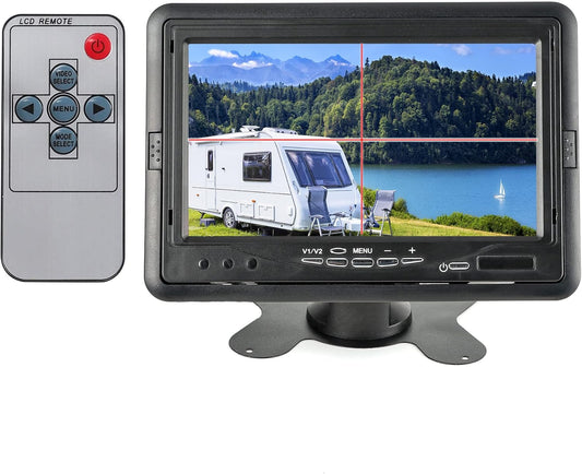 Anina 7 Inch Monitor Quad Split HD Screen 4 Channels RCA Video Inputs for Car Pickup Truck SUV Vehicle with Headrest Mounting Bracket