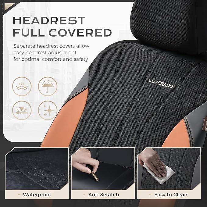 Coverado Seat Covers for Car, Leather Automotive Car Seat Covers 5 Seats, Mesh Breathable Auto Seat Protectors, Brown Seat Covers Universal Fit for SUV, Truck, Vans, Sedan