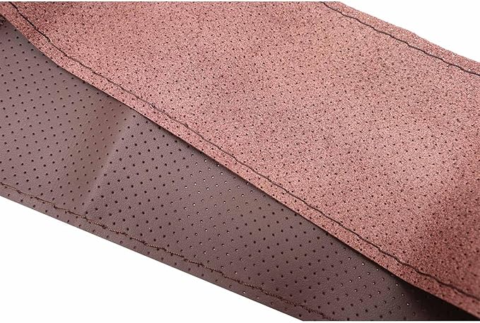GXARTS 14.5-15-Inches Universal Steering Wheel Cover Leather Breathable Brown Coffee Color Stitch On Wrap Cover DIY Sewing Steering Wheel Protector Anti Slip Fit for Most Cars SUVs and Trucks