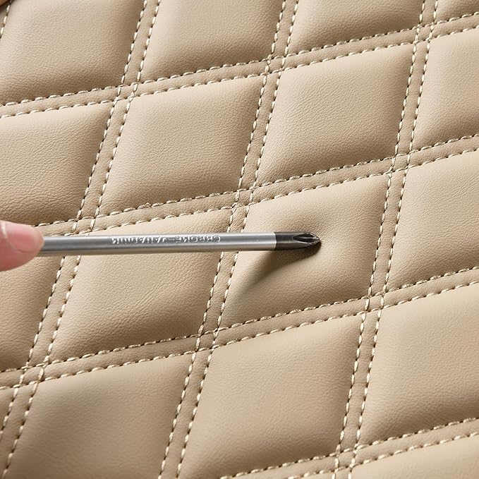 Huidasource Beige Car Rear Seat Covers, Nappa Leather Back Seat Cover, Automotive Rear Bench Seat Cushion Cover Universal Fit for Most Cars Sedan SUV Pickup Truck (Back Row/Beige)