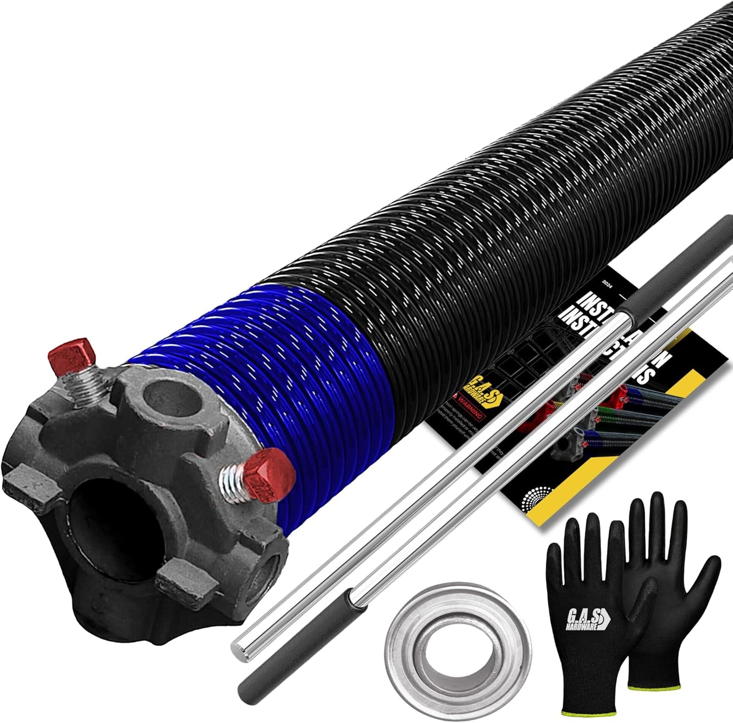 Garage Door Torsion Spring 262x1.75x44 Includes 1” Steel Bearing, Gloves, Manual, and Winding Bars for Right Side of Garage Door Precision E-Coating 5-Year Warranty Min. 30,000 Cycles (Black Cone)