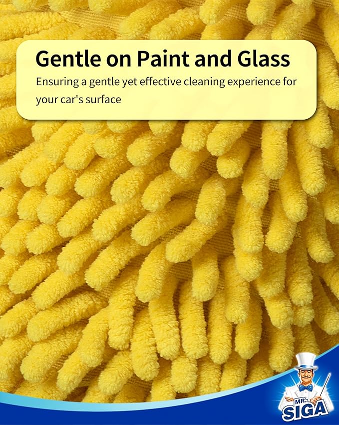MR.SIGA Premium Microfiber Soft Chenille Car Wash Mitt, Pack of 2, Blue & Yellow