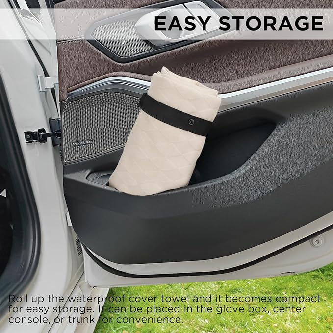 Waterproof Seat Cover Towel, Premium Sweat Carseat Protector, Perfect for Universal Anti-Slip Car Truck SUV Seat, Great for Surfing Yoga Gym Workout, Beige (Jacquard)