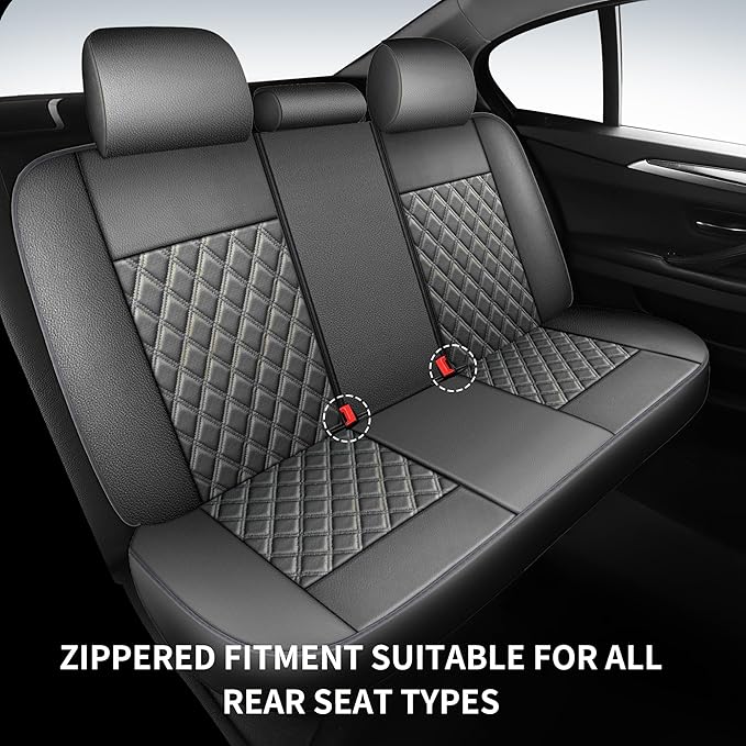 Car Seat Covers Full Set,Breathable and Waterproof Napa Leather Car Seat Cover,Interior Universal Fit for Cars,Sedans,SUVs,Vans,Trucks(Full Seat,Grey,N3)