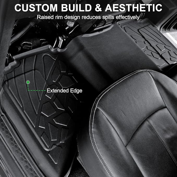 Floor Mats Fit for 2013-2018 Dodge Ram 1500/2500/3500 Crew Cab & 2019-2024 Dodge Ram 1500 (Only Classic Body) Crew Cab All Weather TPE Car Liner, & Door Sill Guards Accessories