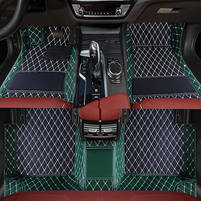 Custom car Floor mats Suitable for 99% car Truck SUV,car mats All Weather Personalized,Full Coverage Luxury Car Mats, Anti-Slip Leather Floor mats. (Green and Black)