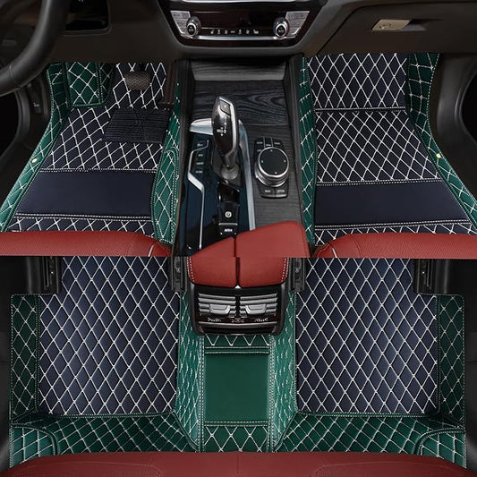 Custom car Floor mats Suitable for 99% car Truck SUV,car mats All Weather Personalized,Full Coverage Luxury Car Mats, Anti-Slip Leather Floor mats. (Green and Black)