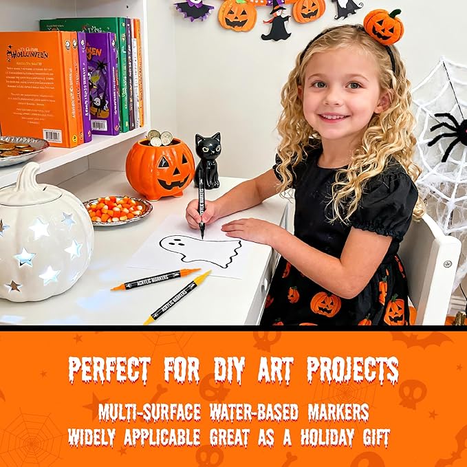 24 Colors Acrylic Paint Markers, Dual Tip with Fine Tip and Brush Tip Pens for Stone, Wood, Calligraphy, Canvas, Ceramic, Metal, Glass, Rock Painting, DIY Crafts Art Supplies Kit