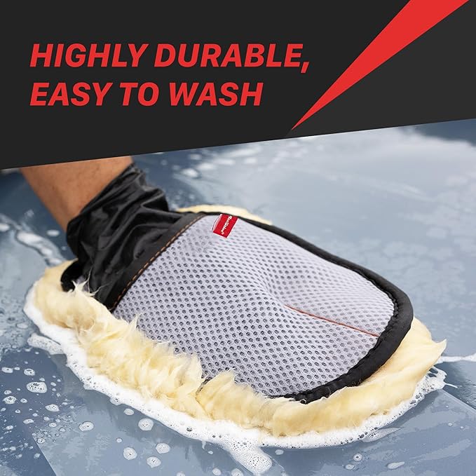 Maxshine Universal Premium Sheepskin Wool Wash Mitt – Ultra-Soft Real Lambswool Glove for Car Washing – Gentle, Scratch-Free Cleaning Pad for Safe Car Detailing & Paint Protection