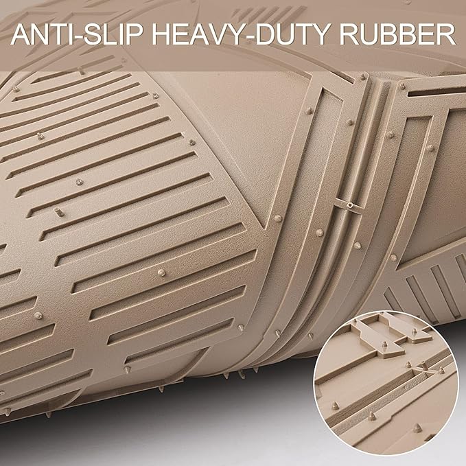 CAR PASS Heavy Duty Rubber Car Mats with Cargo Liner, Deep-Dish Car Floor Mats and Trunk Mat All Weather, Universal Trim-to-Fit for SUVs Trucks Sedans, Waterproof Anti-Slip, Trimmable V12 Beige
