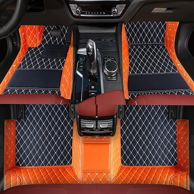 Custom car Floor mats Suitable for 99% car Truck SUV,car mats All Weather Personalized,Full Coverage Luxury Car Mats, Anti-Slip Leather Floor mats. (Orange and Black)