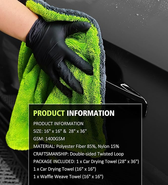 YeewayVeh 3 Pack Microfiber Towels for Car Detailing, 28" x 36" Extra Large Car Wash Drying Towels 16" x 16" Microfiber Edgeless No Scratches and Waffle Weave Absorbent Cloth for Truck, SUV