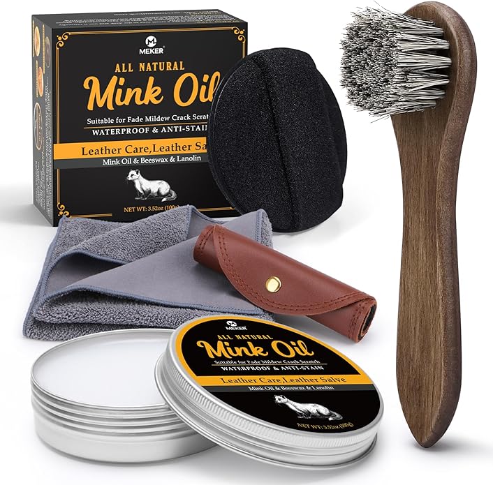 MEKER Mink Oil for Leather Boots, Leather Conditioner and Cleaner 3.52 oz-All-Natural Waterproof Soften and Restore Shoes