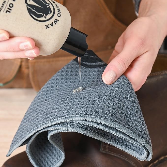 Leather Boot Care Kit - Made in USA (Not China) - Boot Oil, Waterproofer, Cleaning Scrub for Boots (Like Saddle Soap), Brushes and Cloth - Do NOT use Mink Oil (Love animals) - All Natural Ingredients