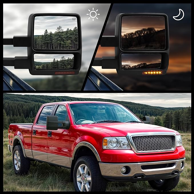 DWVO Towing Mirror fit 2004-2006 Ford F150 Series Pickup With Power Heated LED Turn Signal Puddle Light Tow Mirrors