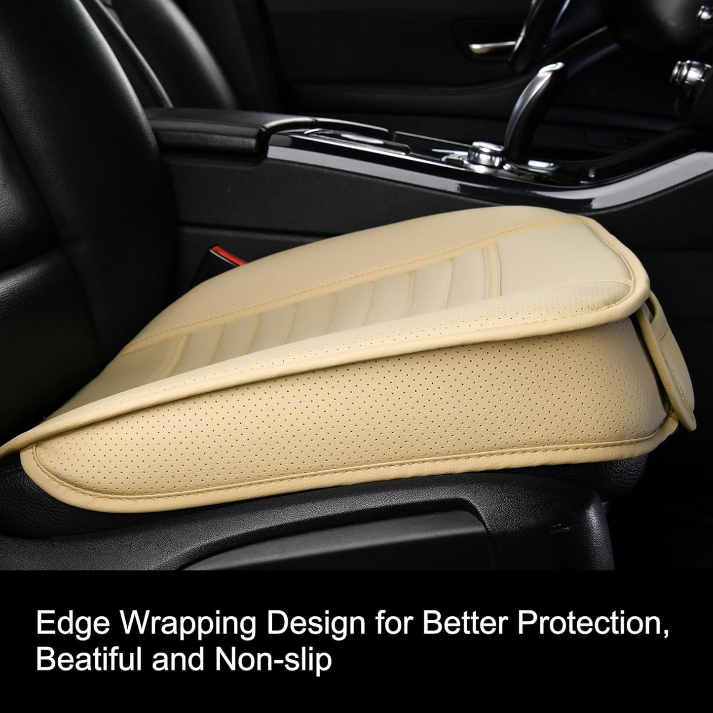 2pc Edge Wrapping Comfortable Car Front Seat Covers, Seat Protectors, Anti-Slip Bottom Seat Cushion Covers for Auto with PU Leather(Beige)
