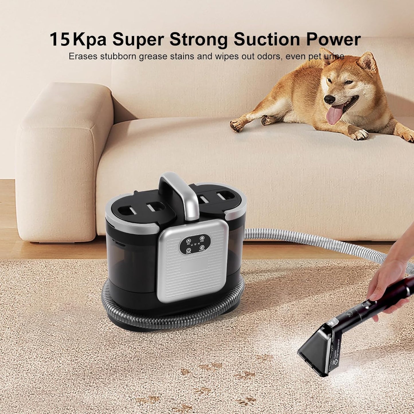 Upholstery Steam Cleaner for Couch & Furniture – 1650W 15KPa Powerful Suction Portable Carpet Spot Cleaner Machine with 4 Cleaning Modes, Ideal for Sofa, Car Seat, Rug, Mattress & Pet Stains, Black