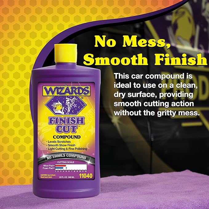 Wizards Finish Cut Compound - Levels Scratches and Brightens Dull Finishes - Easy Clean-Up for Automotive and Auto Paint Correction - Non-Greasy Water-Based Polish for a Smooth Show Finish - 32 oz