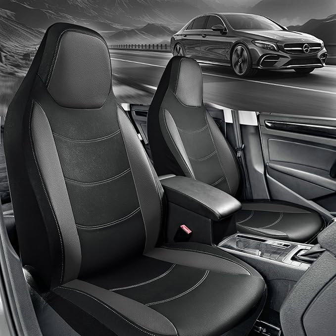 Road Comforts Car Seat Cover, Leather Seat Cover Full Set, Automotive Interior Seat Covers, Universal Fit for Most Cars, SUVs, Trucks, and Vans, Airbag Compatible (Black)