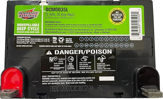 Interstate Batteries 12V 35Ah Deep Cycle Mobility Battery (Group U1 or GT9L) VRLA SLA AGM (L Terminal) Rechargeable Replacement for Scooters, Medical Devices, Wheelchairs (DCM0035L)