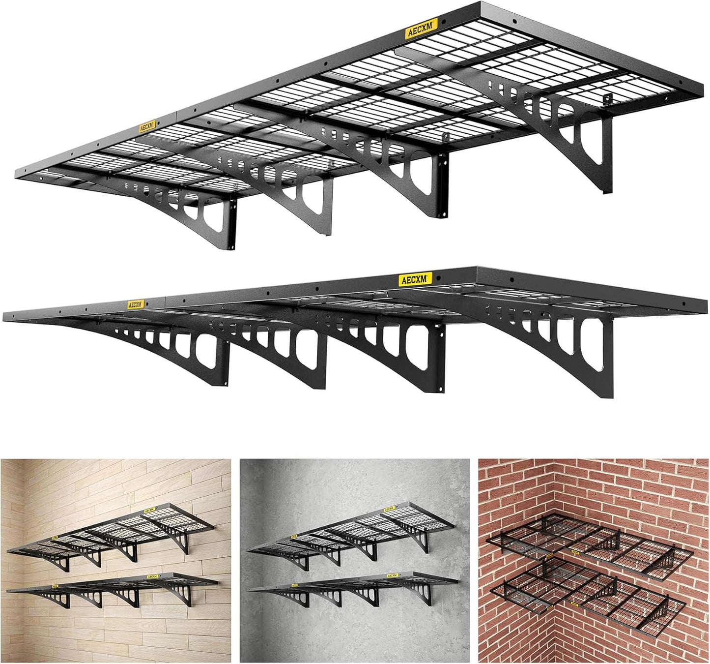 2x3ft 4Pack Wire Shelving Unit Heavy Duty Garage Storage Shelves Wall Mounted Black 1120lbs Load Capacity（24-inch-by-36-inch）