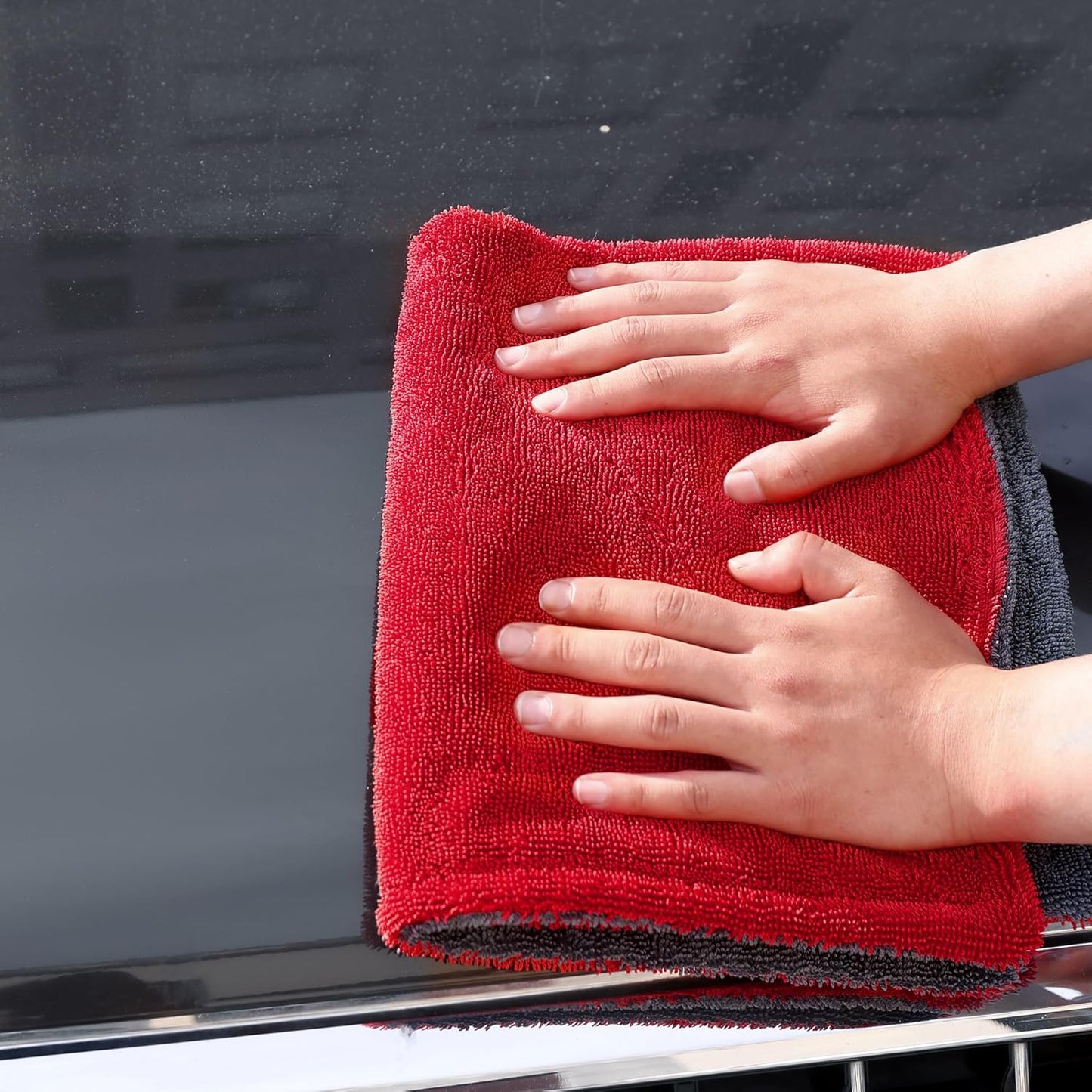 LIVOS Extra Large Car Drying Towel, Twisted Terry Microfiber Towels for Cars, 1000GSM Professional Quick Dry Cleaning Cloth for Car, Scratch-Free, Absorbent Wash Towel, 25" x 36" (Red&Grey)
