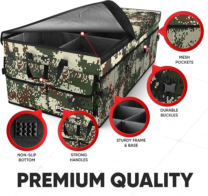 FORTEM Car Trunk Organizer, Collapsible Multi Compartment SUV Organizer, Foldable Storage for Car Accessories for Women Men, 600D Oxford, Non Slip Bottom, Securing Straps, Soft Cover (85L)