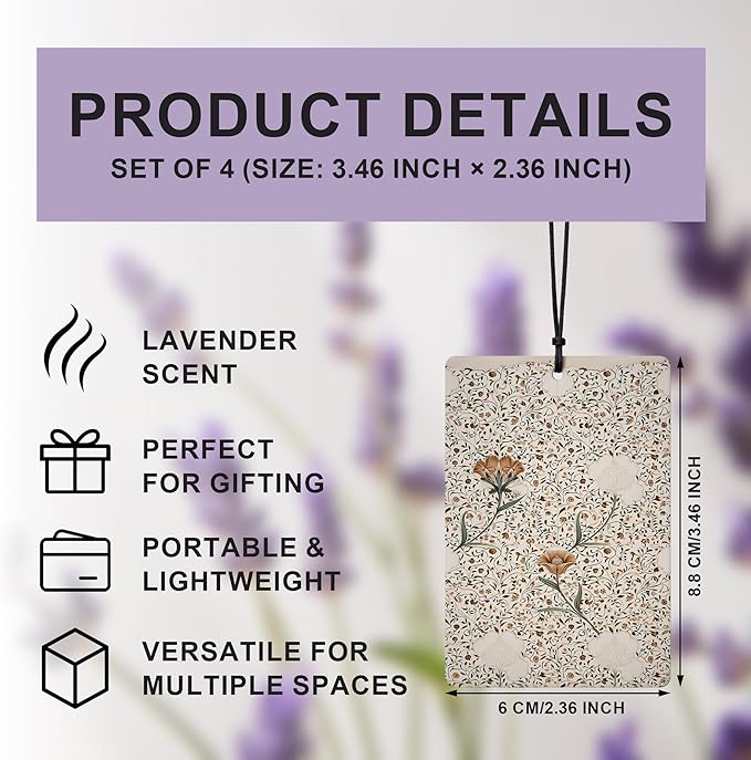 Vintage Floral Car Air Freshener 4 Pcs, Boho Abstract Elegant Retro Cottagecore Botanical Flower Hanging Air Freshener for Cars Closet Drawer Books, Girly Car Accessories Mirror Decor for Women