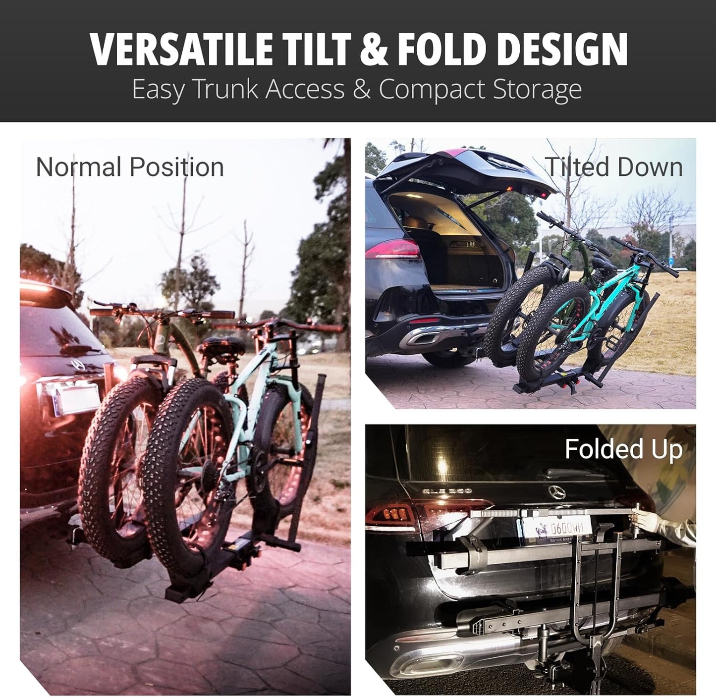 TrailV2 Plus Hitch 2 Ebike Rack with Ramp, Tilt, Fold, Anti-Theft Hitch & Wheel Locks, Heavy Duty 170 lbs Capacity, Fits 2" Receiver, Max 5" Fat Tires, Electric Bike Rack for for Car, SUV, Truck, RV