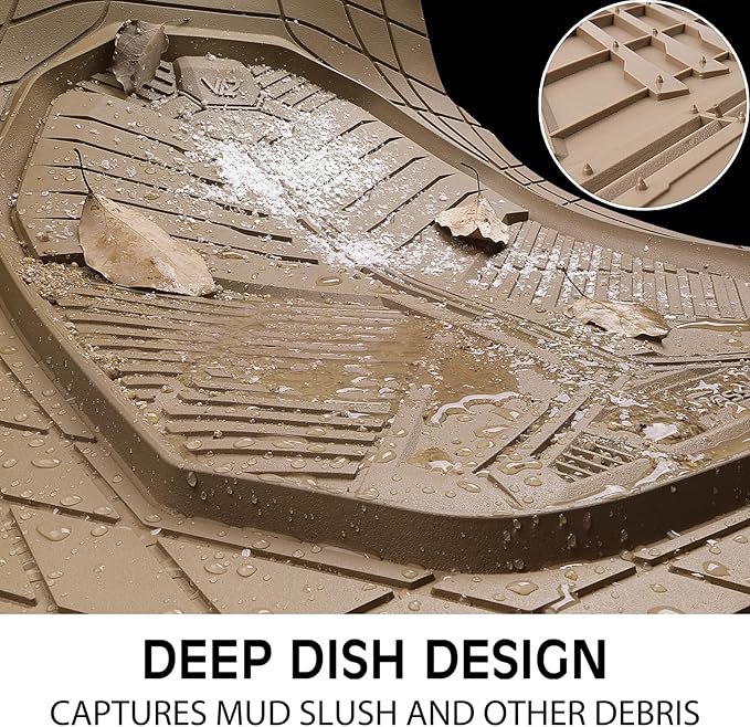 CAR PASS Heavy Duty Rubber Car Mats with Cargo Liner, Deep-Dish Car Floor Mats and Trunk Mat All Weather, Universal Trim-to-Fit for SUVs Trucks Sedans, Waterproof Anti-Slip, Trimmable V12 Beige